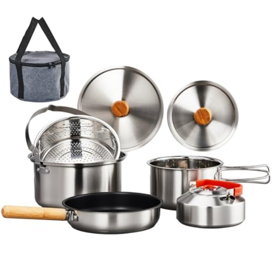 Camping Cooking Mess Kit - 캠핑 조리기구 세트, 4~6인용 캠프파이어 요리를