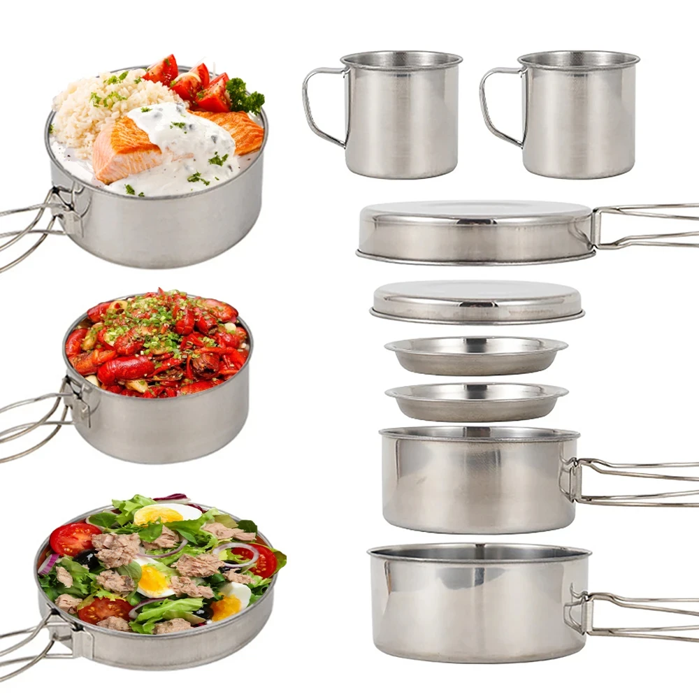 8개/세트 캠핑 조리기구 세트 스테인리스 스틸 요리 냄 - Camping Cooking Mess Kit 리뷰 및 가격