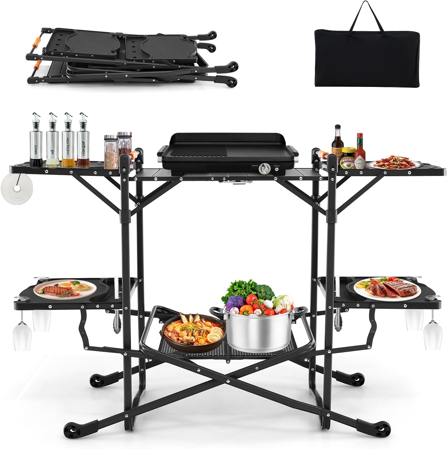 내열성 상판, 4개의 사이드 테이블, 수납 랙이 있는  - Camping Cooking Top 리뷰 및 가격
