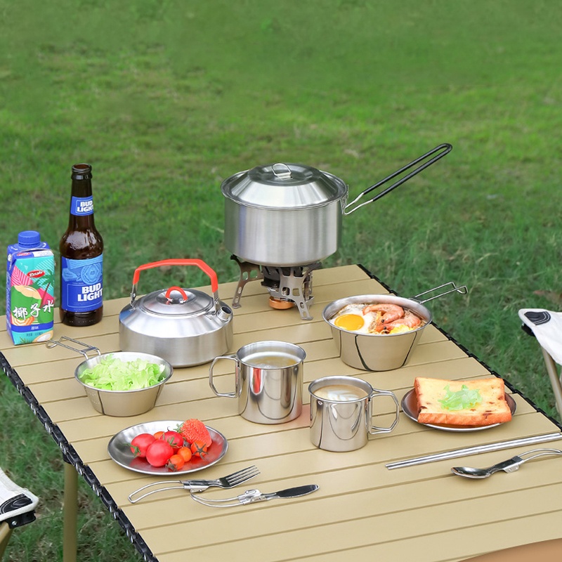 핫 세일 304 스테인리스 스틸 야외 캠핑 조리기구 세 - Camping Cooking Mess Kit 리뷰 및 가격